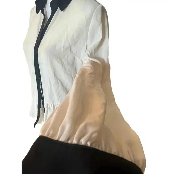 ONE CLOTHING sheer cream black trim blouse womens size small colquette - Picture 3 of 8